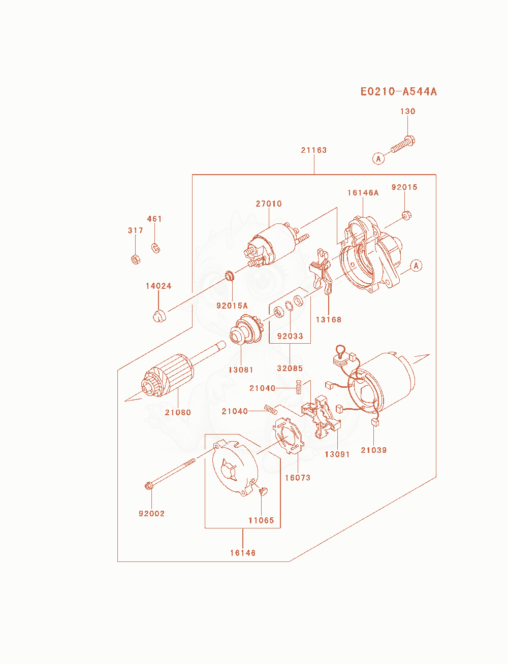 Exploded parts diagram of the Starter of a Kawasaki FD851D-AS00 engine, with numbered balloons