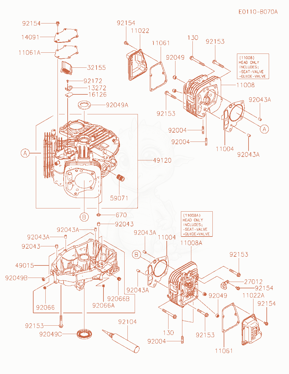 Exploded parts diagram of the Cylinder / Crankcase of a Kawasaki FR600V-AS23 engine, with numbered balloons