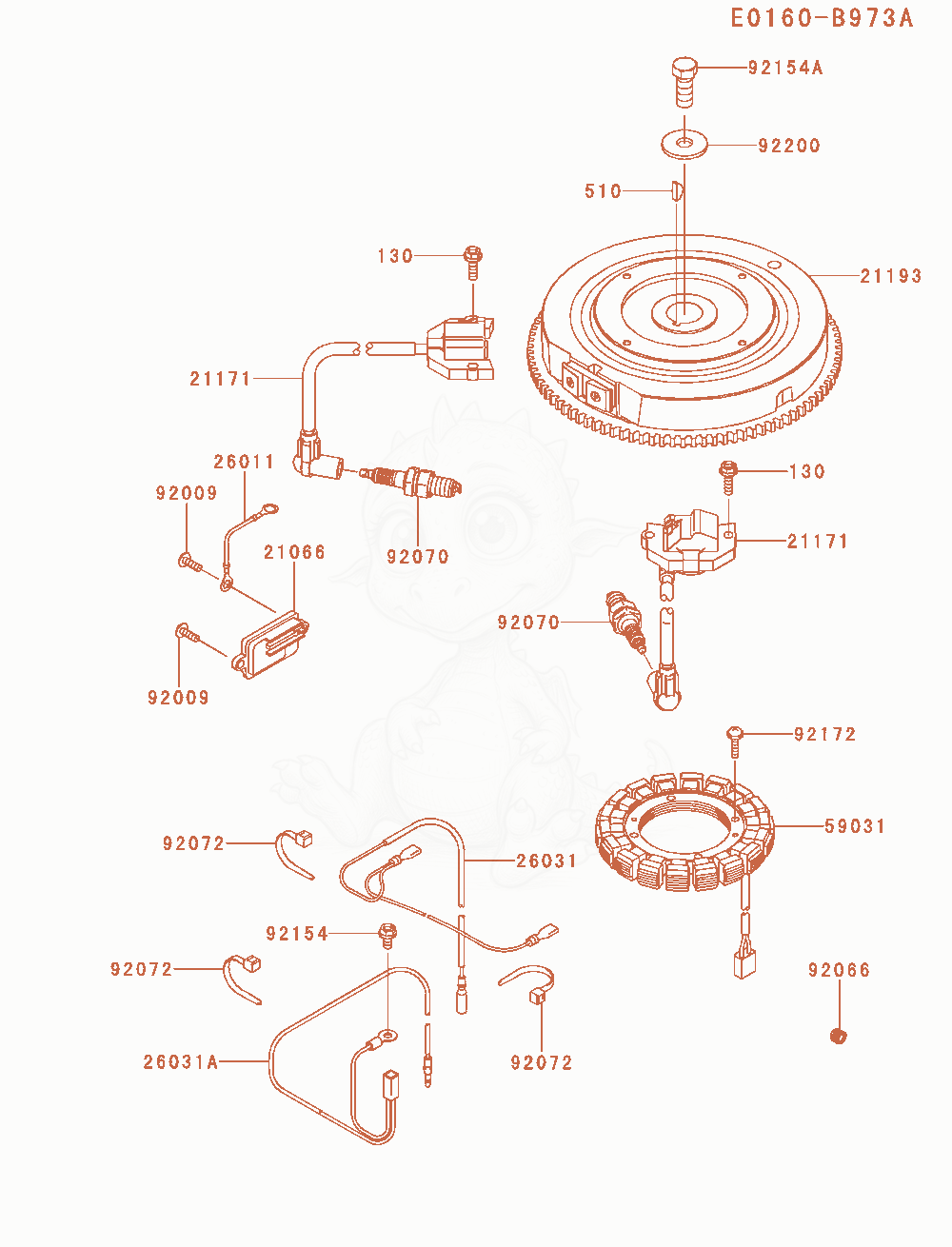 Despiece del Electric-Equipment de un motor Kawasaki FR600V-AS20, con globos numerados