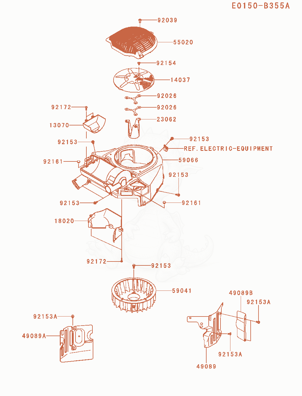 Despiece del Cooling-Equipment de un motor Kawasaki FT730V-AS40, con globos numerados