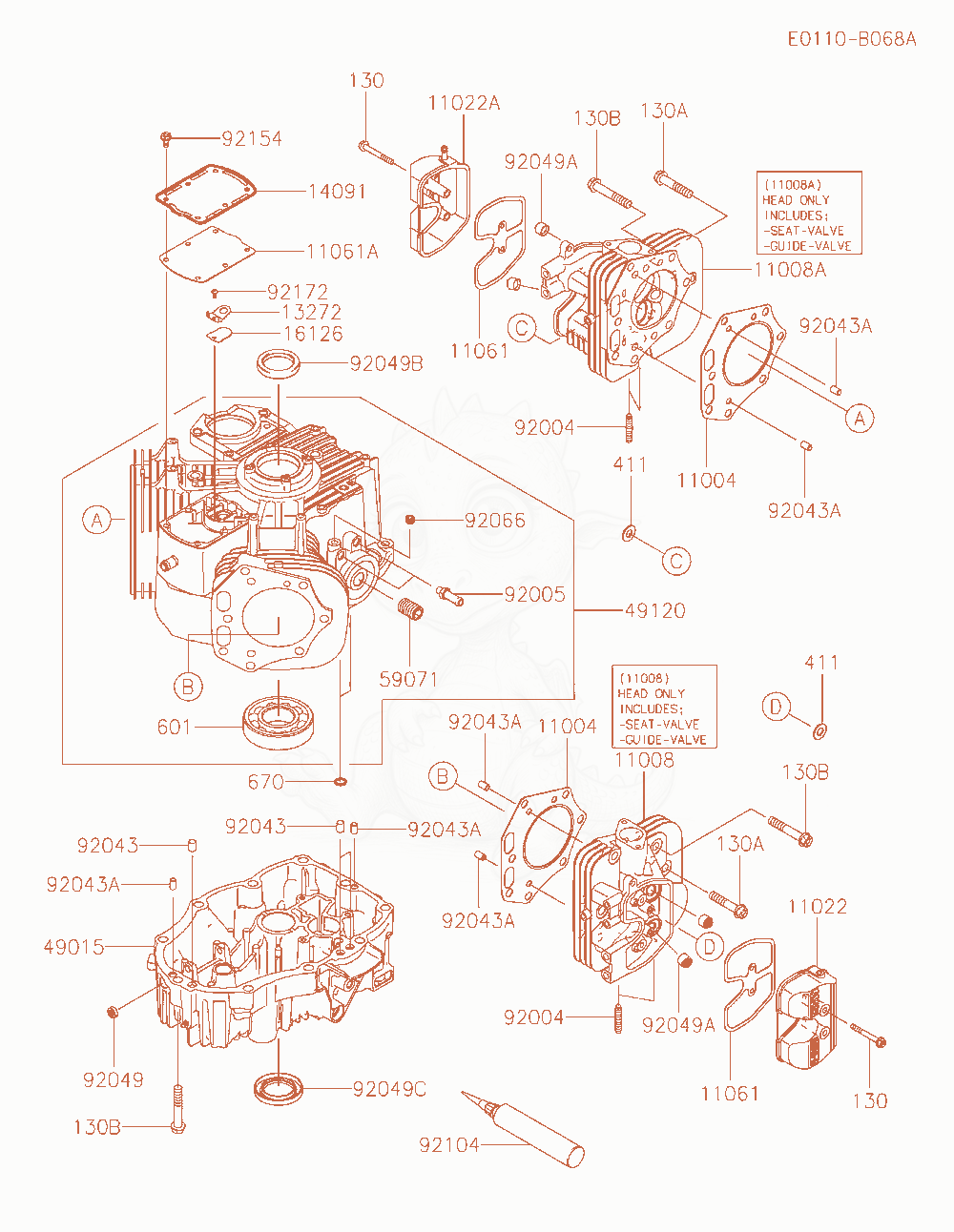 Despiece del Cylinder / Crankcase de un motor Kawasaki FX801V-AS36, con globos numerados