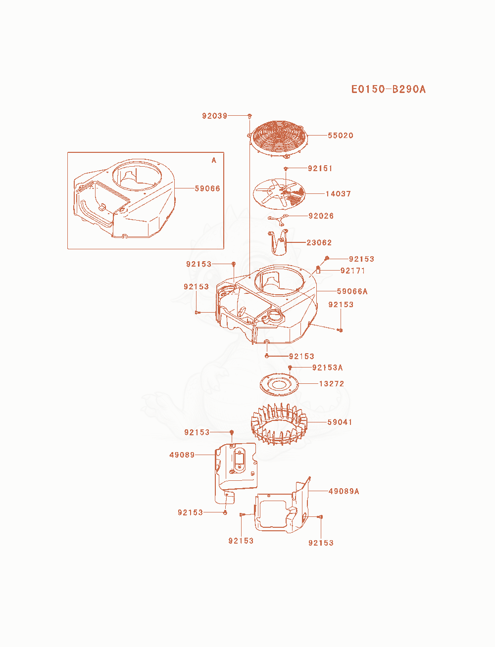 Despiece del Cooling-Equipment de un motor Kawasaki FS730V-AS16, con globos numerados