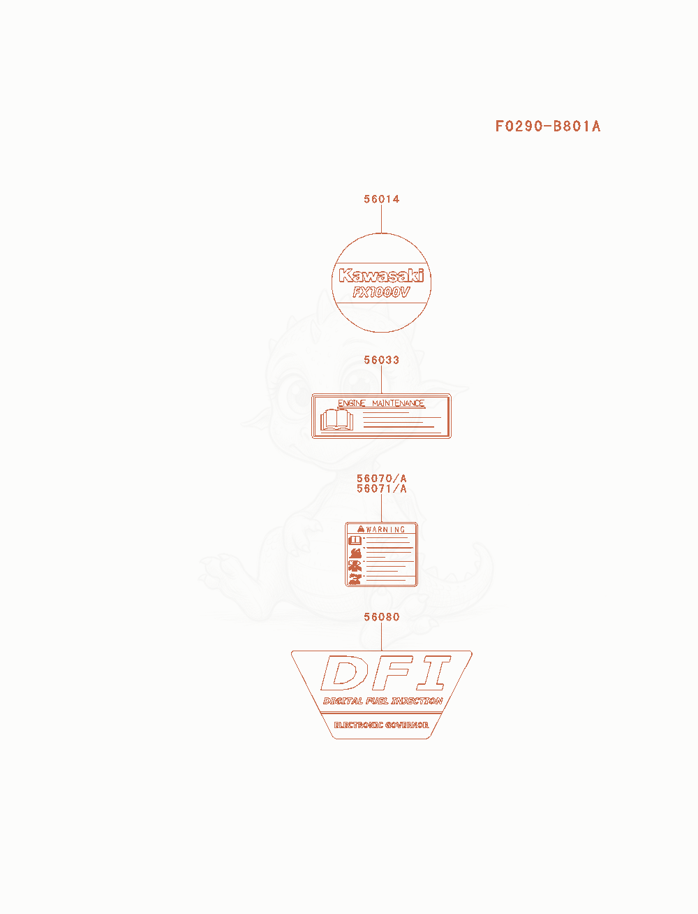 Exploded parts diagram of the Label of a Kawasaki FXT00V-AS01 engine, with numbered balloons