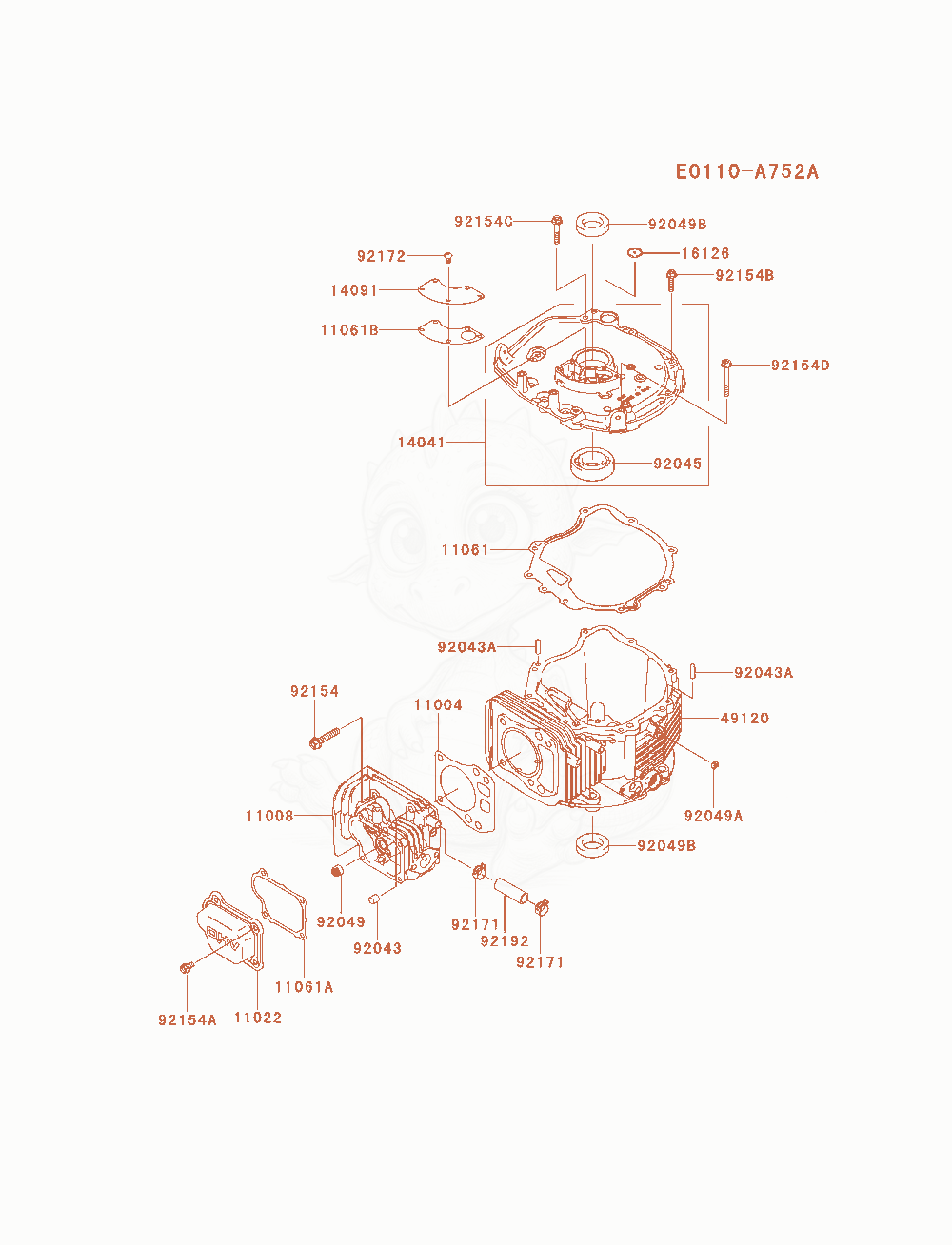 Despiece del Cylinder / Crankcase de un motor Kawasaki FJ180V-AM24, con globos numerados