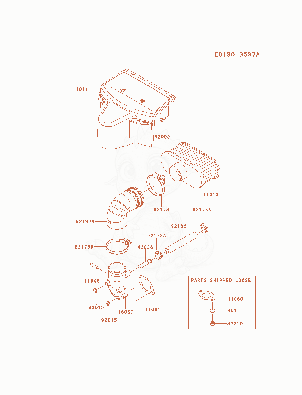 Exploded parts diagram of the Air-Filter / Muffler of a Kawasaki FR651V-AS31 engine, with numbered balloons