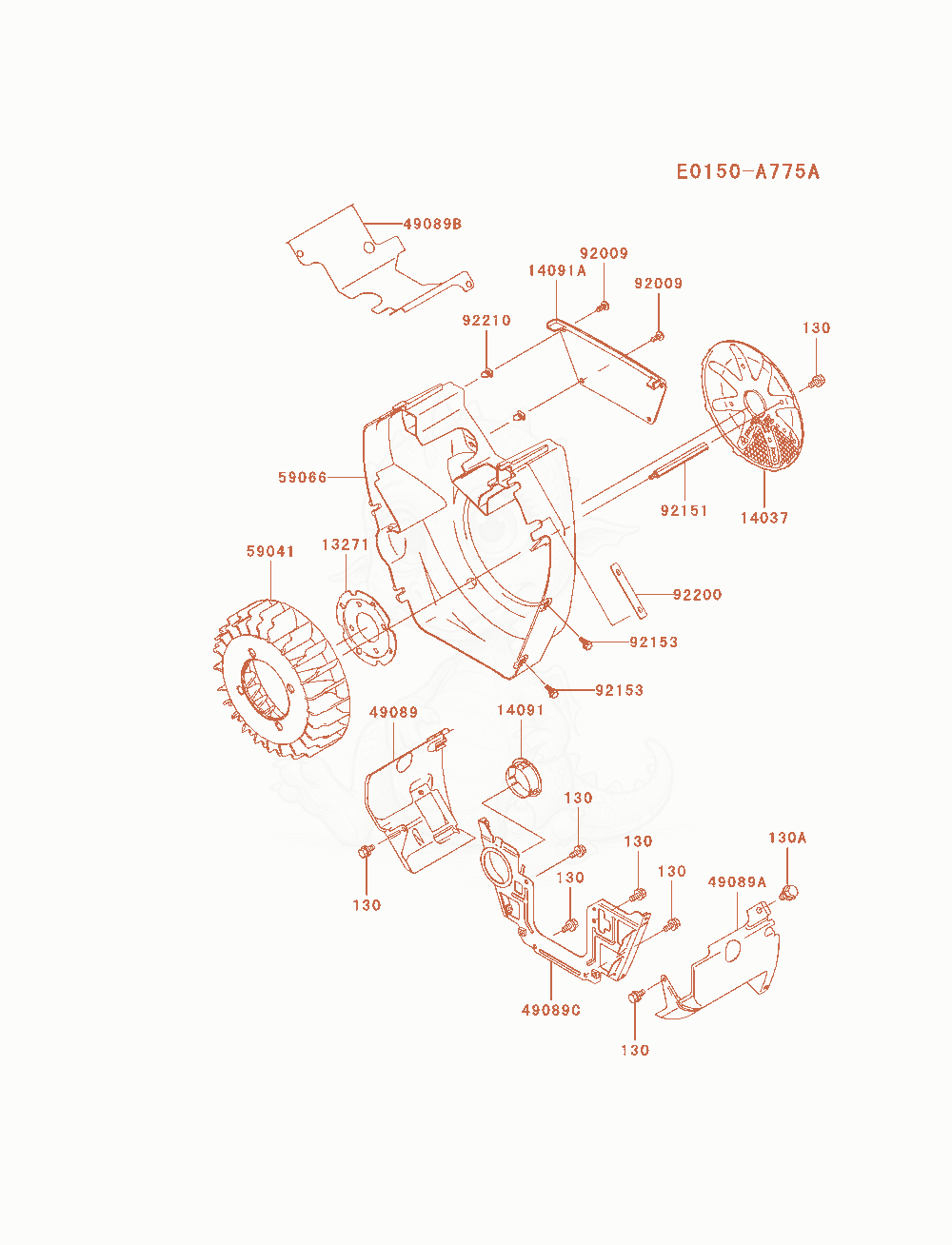 Despiece del Cooling-Equipment de un motor Kawasaki FH721D-DS05, con globos numerados