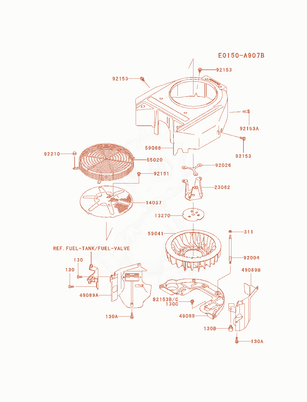 Despiece del Cooling-Equipment de un motor Kawasaki FH580V-AS39, con globos numerados