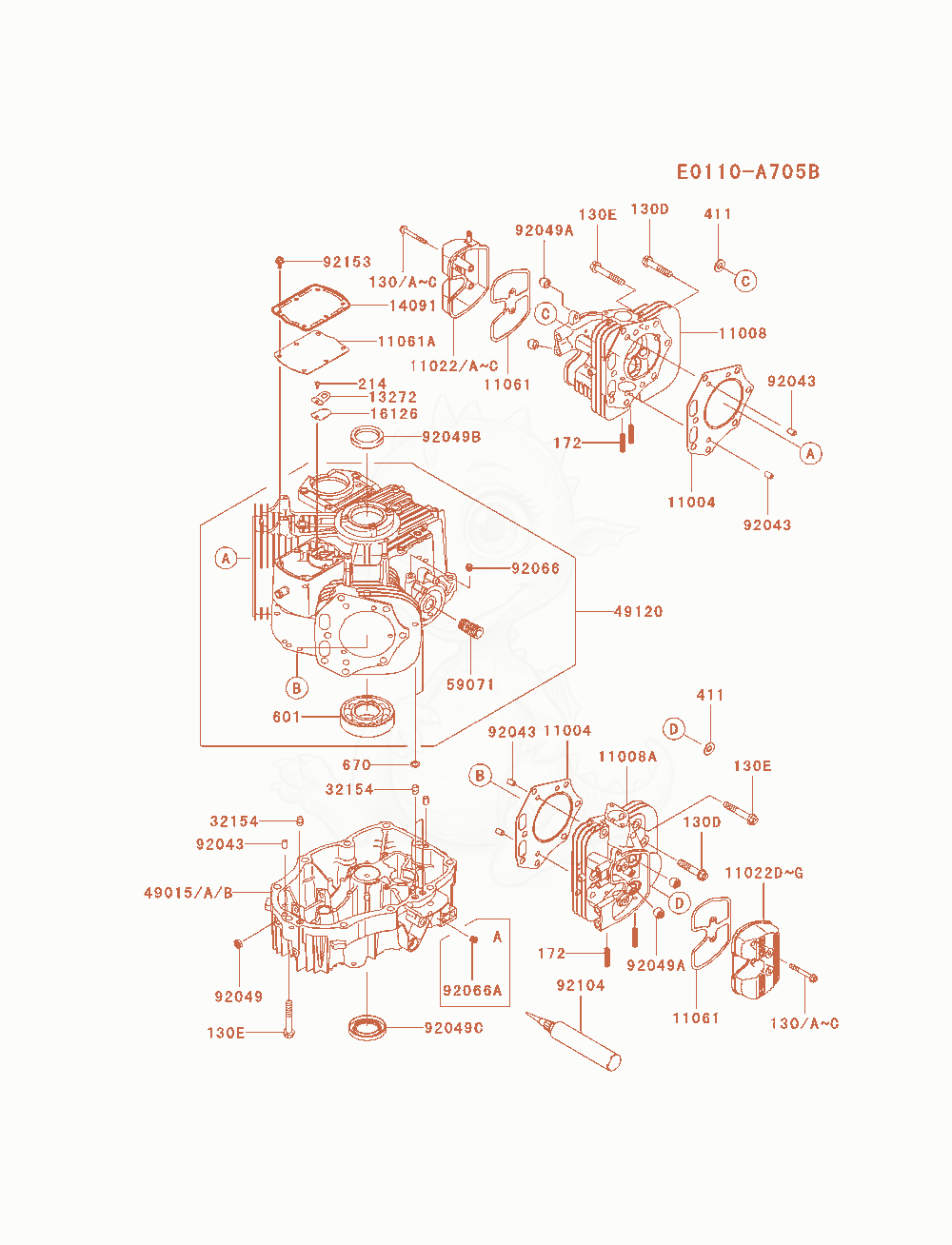 Exploded parts diagram of the Cylinder / Crankcase of a Kawasaki FX850V-AS08 engine, with numbered balloons