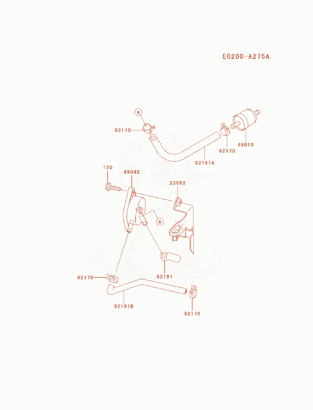 Despiece del Fuel-Tank / Fuel-Valve de un motor Kawasaki FH580V-AS06, con globos numerados