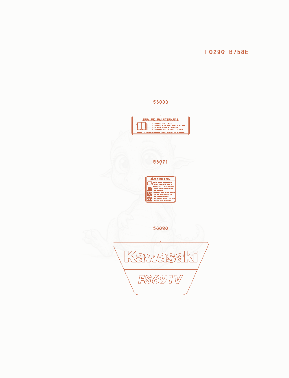 Exploded parts diagram of the Label of a Kawasaki FS691V-AS02 engine, with numbered balloons