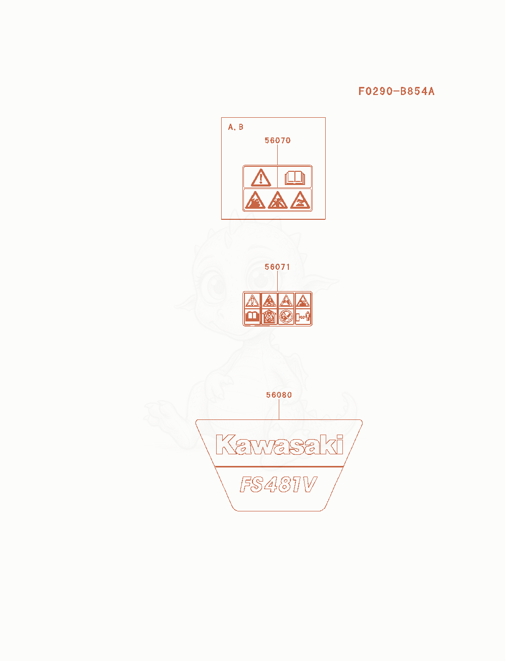 Exploded parts diagram of the Label of a Kawasaki FS481V-AS06 engine, with numbered balloons