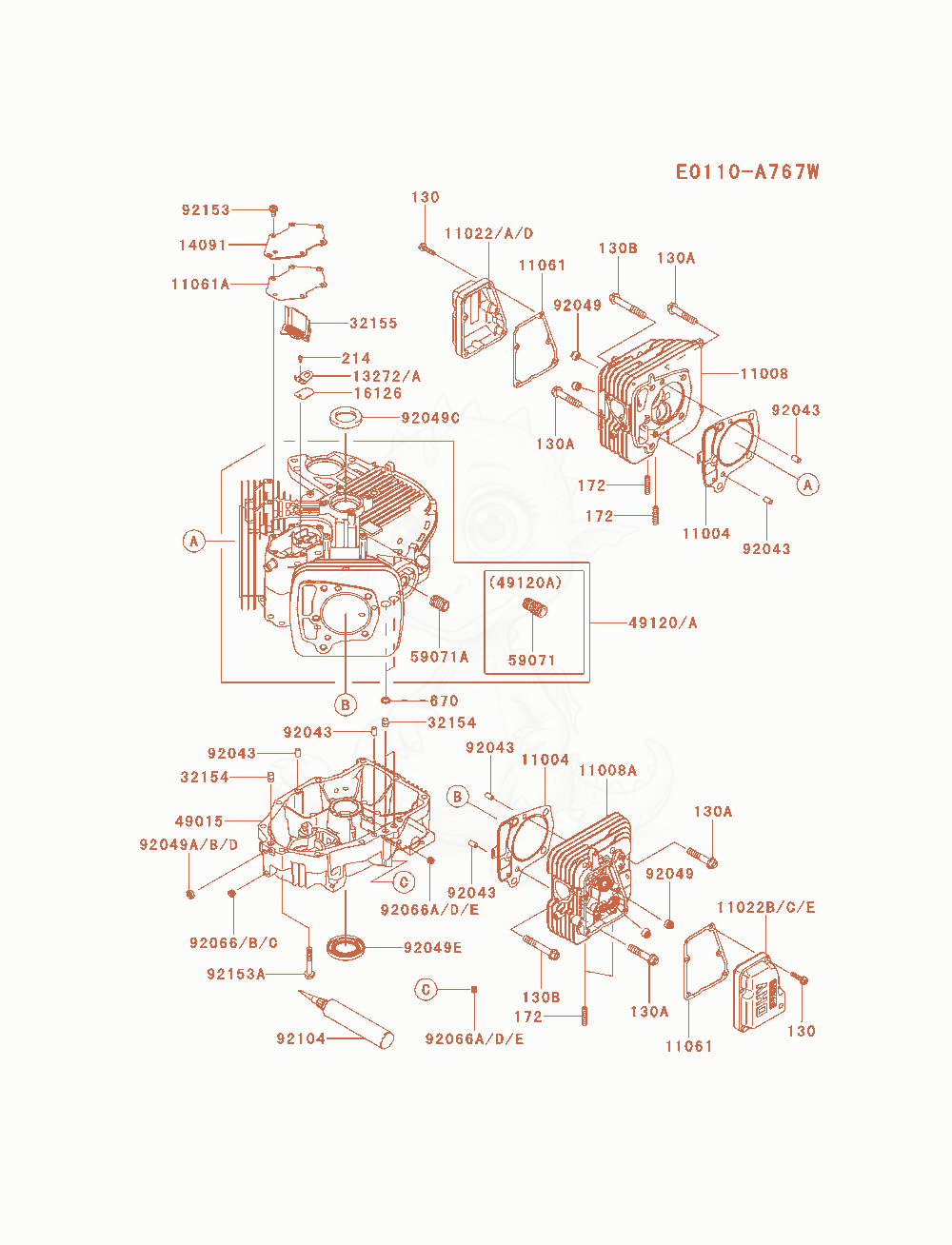 Exploded parts diagram of the Cylinder / Crankcase of a Kawasaki FX691V-AS14 engine, with numbered balloons