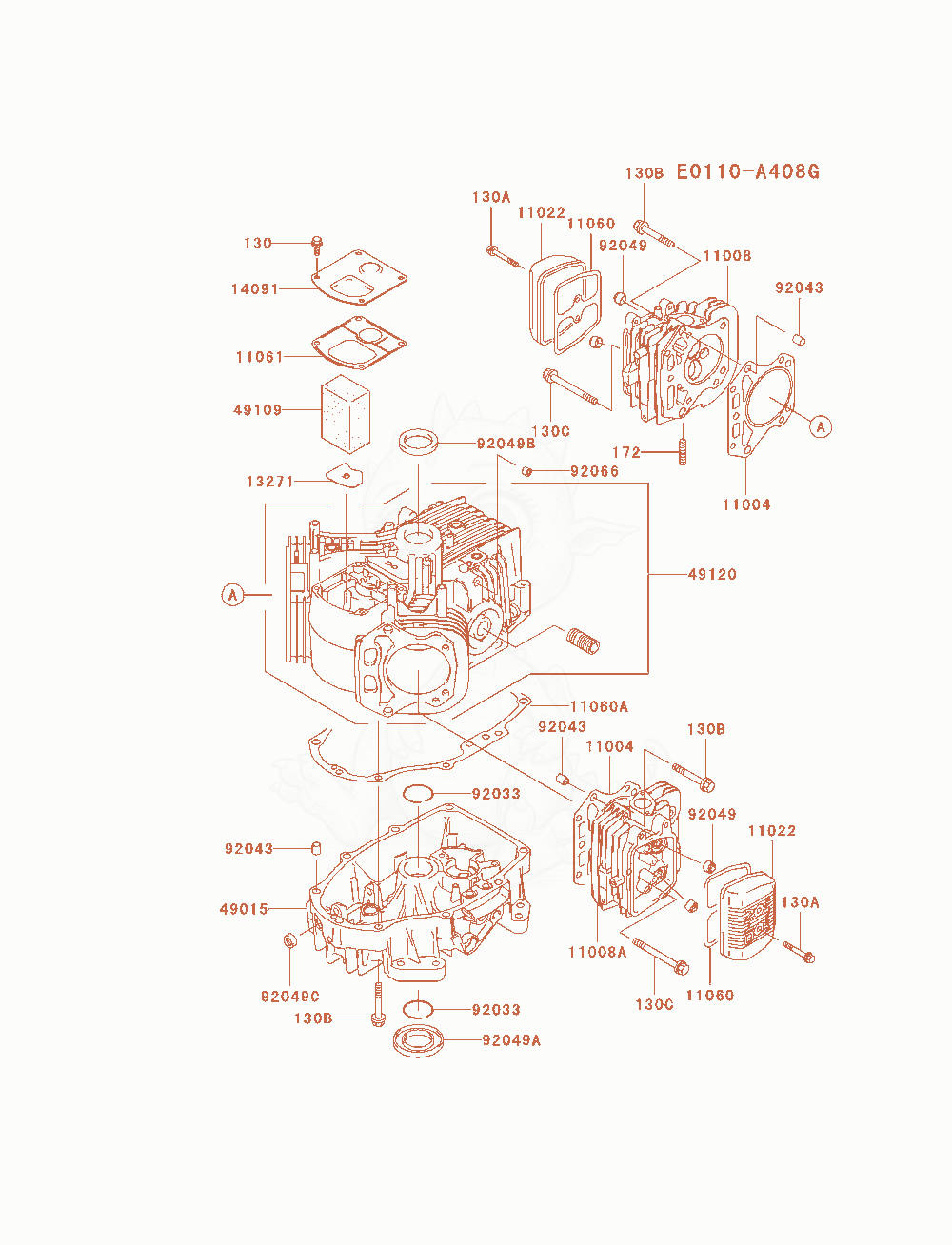 Despiece del Cylinder / Crankcase de un motor Kawasaki FH580V-AS21, con globos numerados