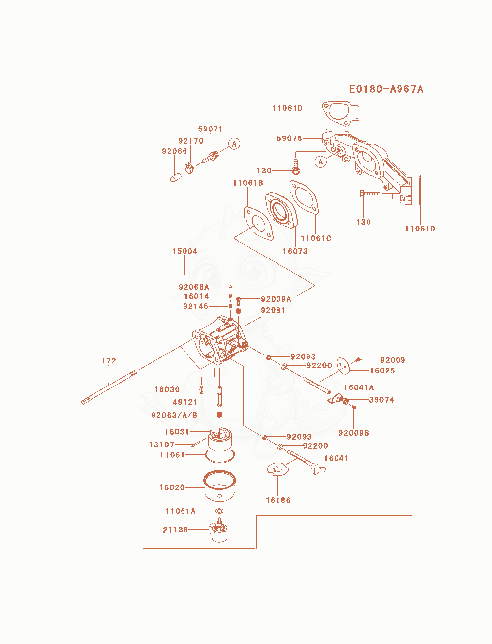 Exploded parts diagram of the Carburetor of a Kawasaki FS651V-AS14 engine, with numbered balloons