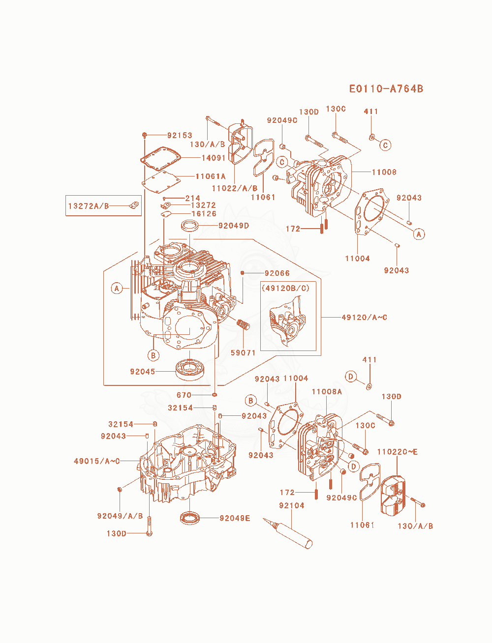 Exploded parts diagram of the Cylinder / Crankcase of a Kawasaki FX850V-AS07 engine, with numbered balloons