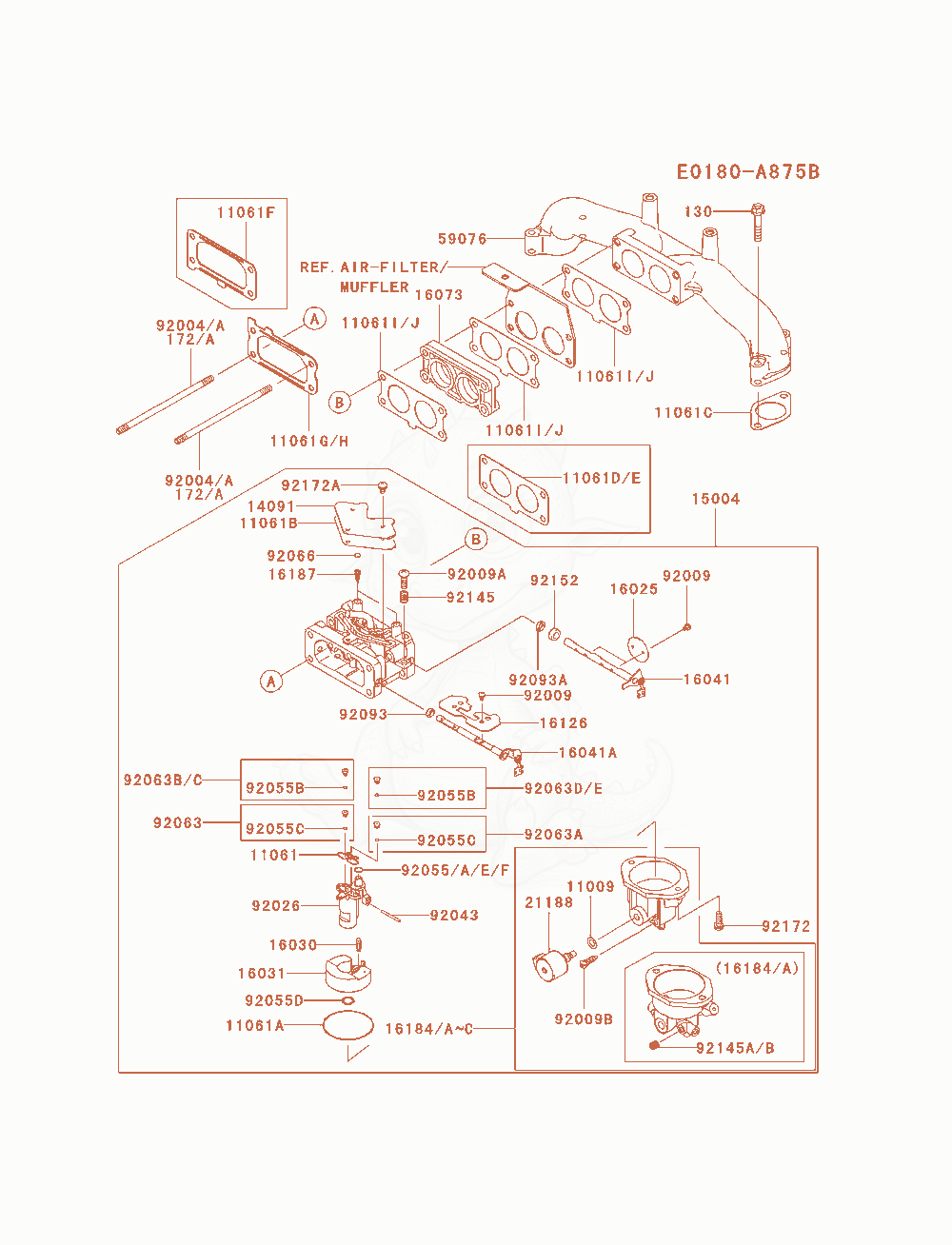 Exploded parts diagram of the Carburetor of a Kawasaki FX850V-AS08 engine, with numbered balloons
