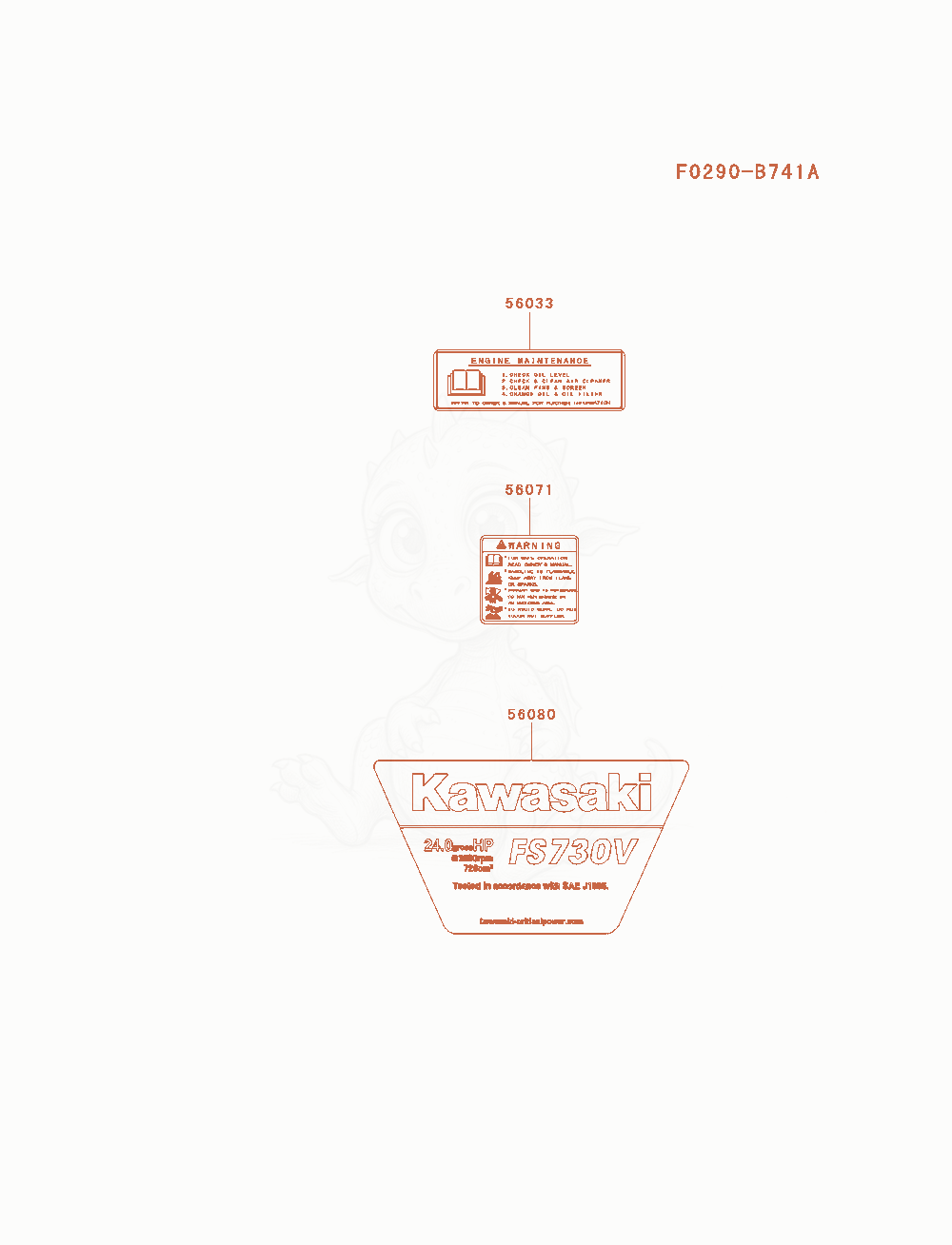 Exploded parts diagram of the Label of a Kawasaki FS730V-AS13 engine, with numbered balloons