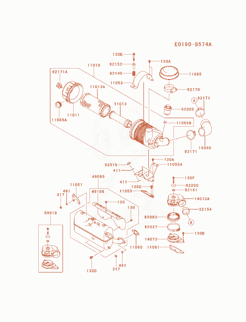 Exploded parts diagram of the Air-Filter / Muffler of a Kawasaki FD851D-NS00 engine, with numbered balloons