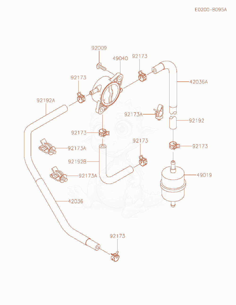 Despiece del Fuel-Tank / Fuel-Valve de un motor Kawasaki FT691V-BS08, con globos numerados