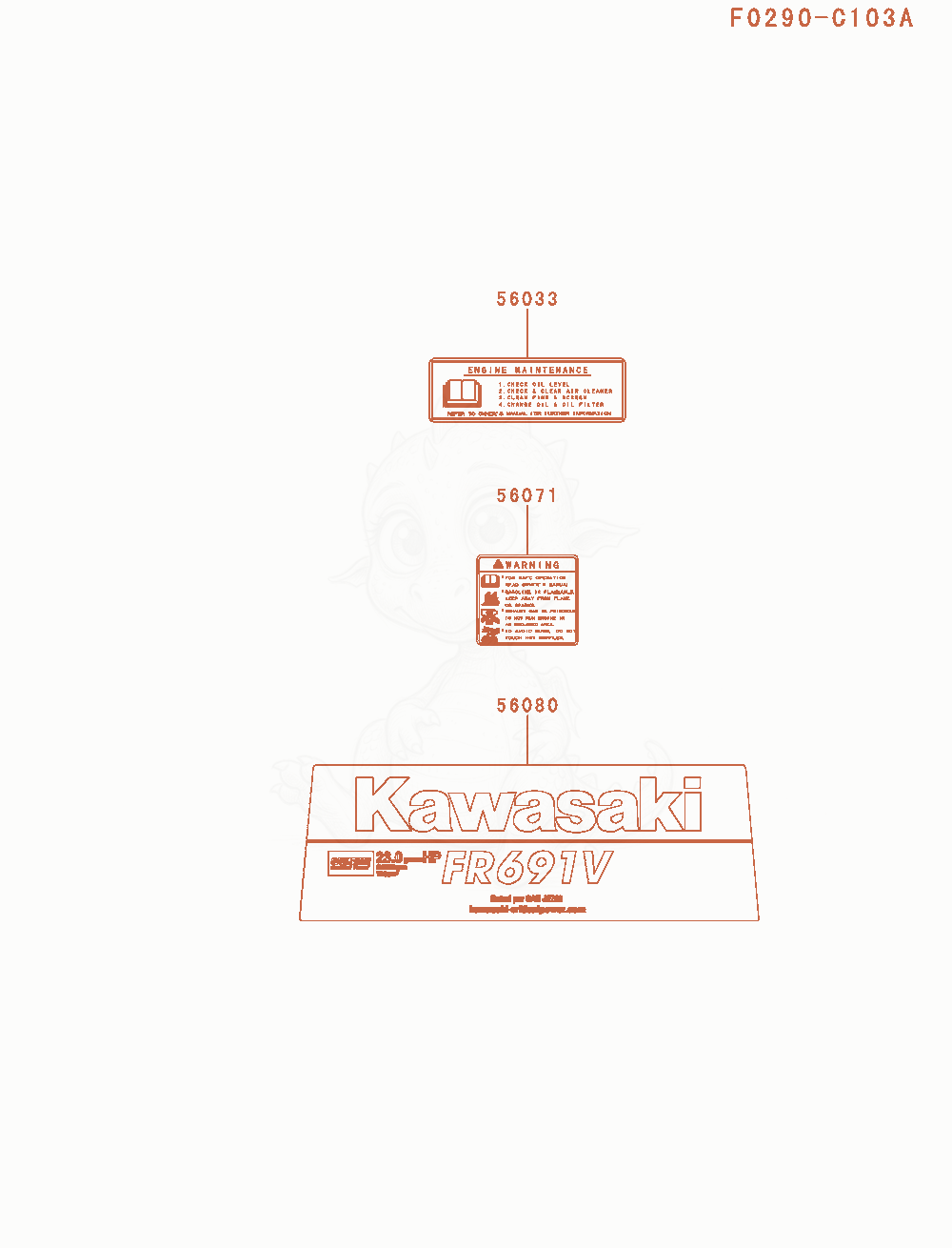 Exploded parts diagram of the Label of a Kawasaki FR691V-AS30 engine, with numbered balloons