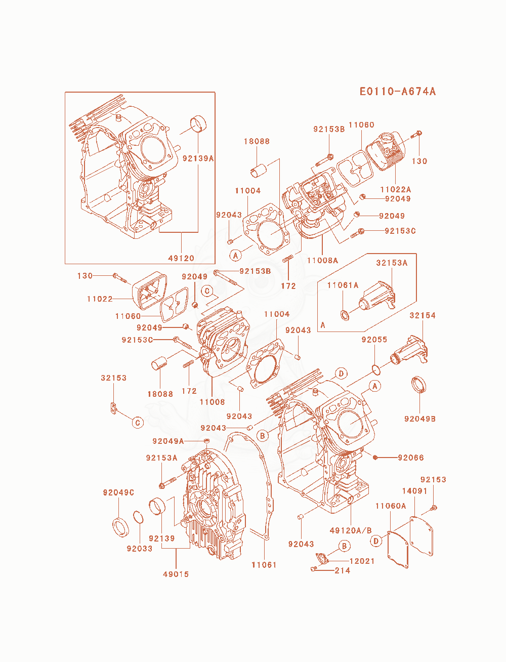 Exploded parts diagram of the Cylinder / Crankcase of a Kawasaki FH770D-DS05 engine, with numbered balloons