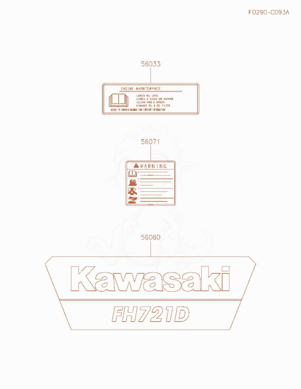 Exploded parts diagram of the Label of a Kawasaki FH721D-GS08 engine, with numbered balloons
