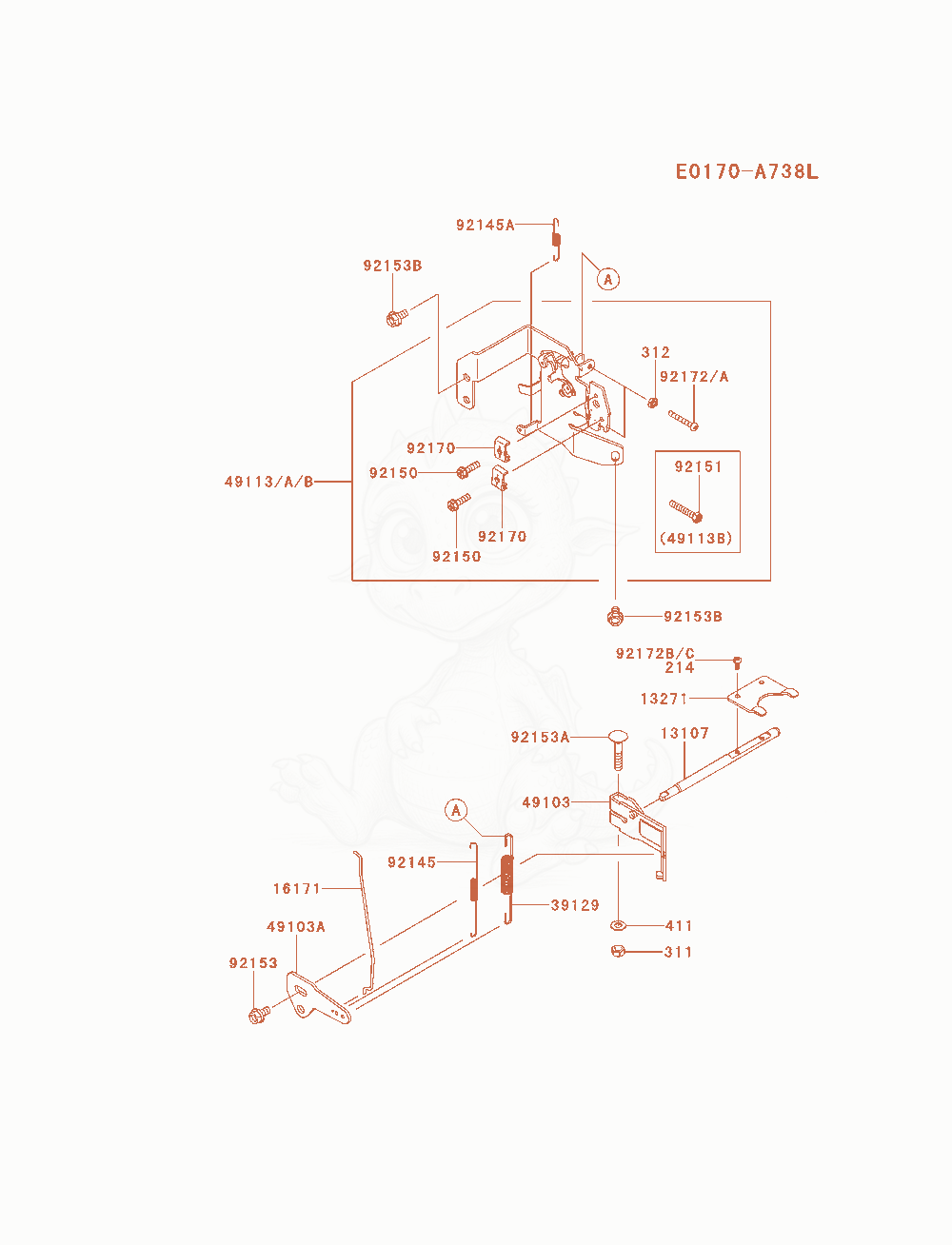 Despiece del Control-Equipment de un motor Kawasaki FS651V-AS10, con globos numerados