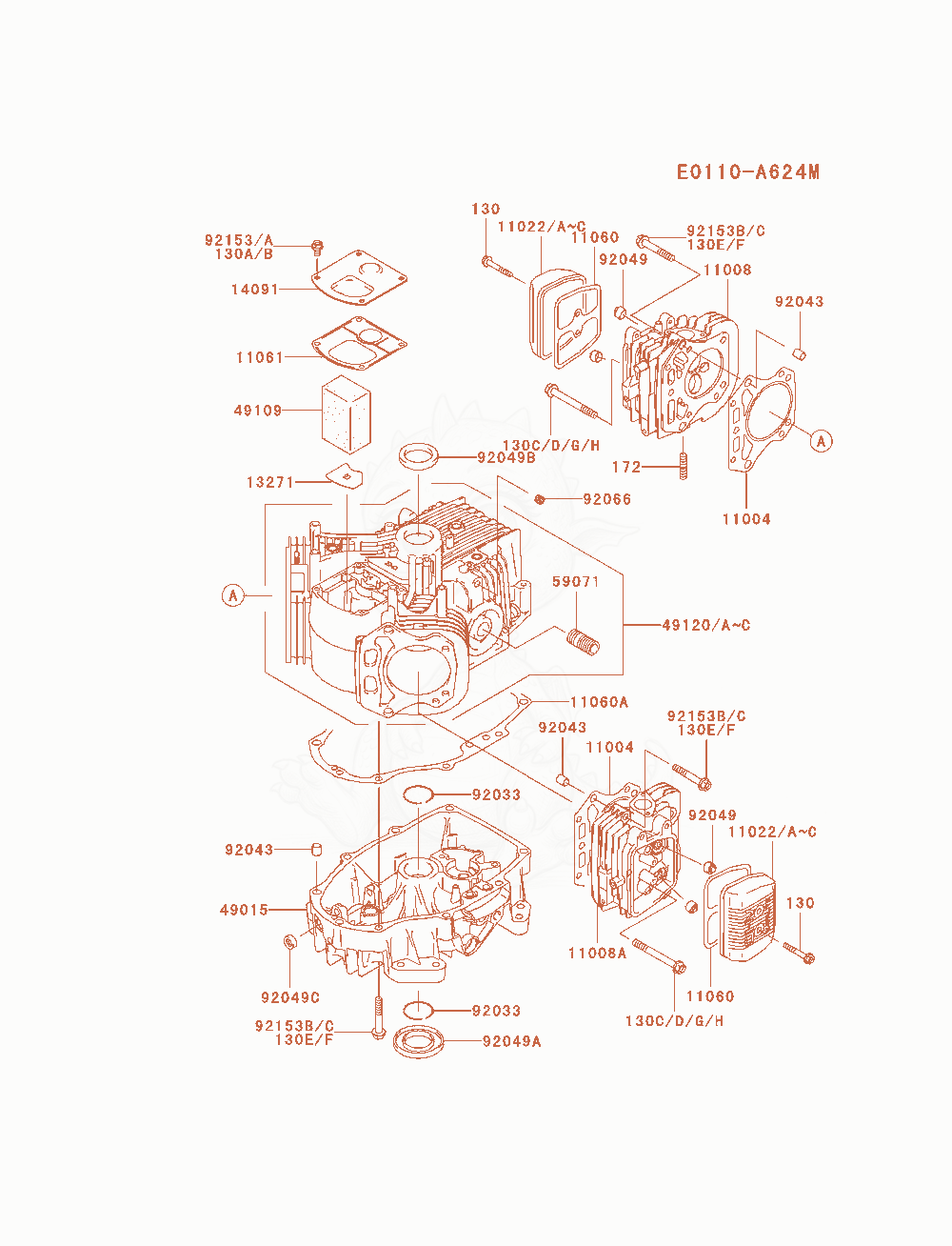 Exploded parts diagram of the Cylinder / Crankcase of a Kawasaki FH580V-AS34 engine, with numbered balloons