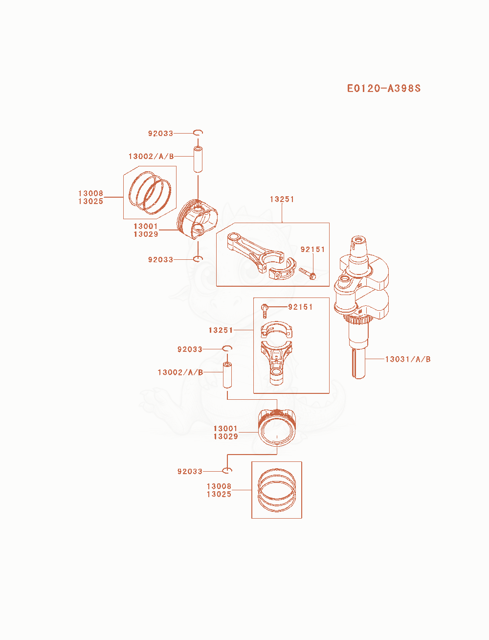 Exploded parts diagram of the Piston / Crankshaft of a Kawasaki FX691V-AS14 engine, with numbered balloons