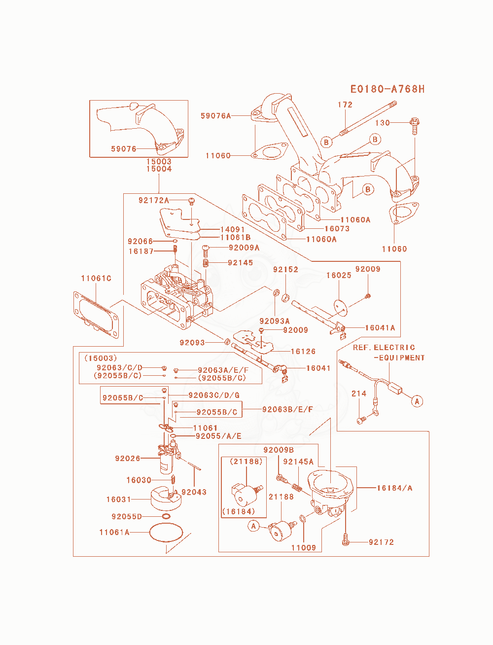 Exploded parts diagram of the Carburetor of a Kawasaki FH680V-ES32 engine, with numbered balloons