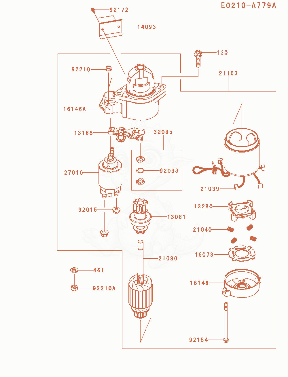 Exploded parts diagram of the Starter of a Kawasaki FX921V-BS16 engine, with numbered balloons