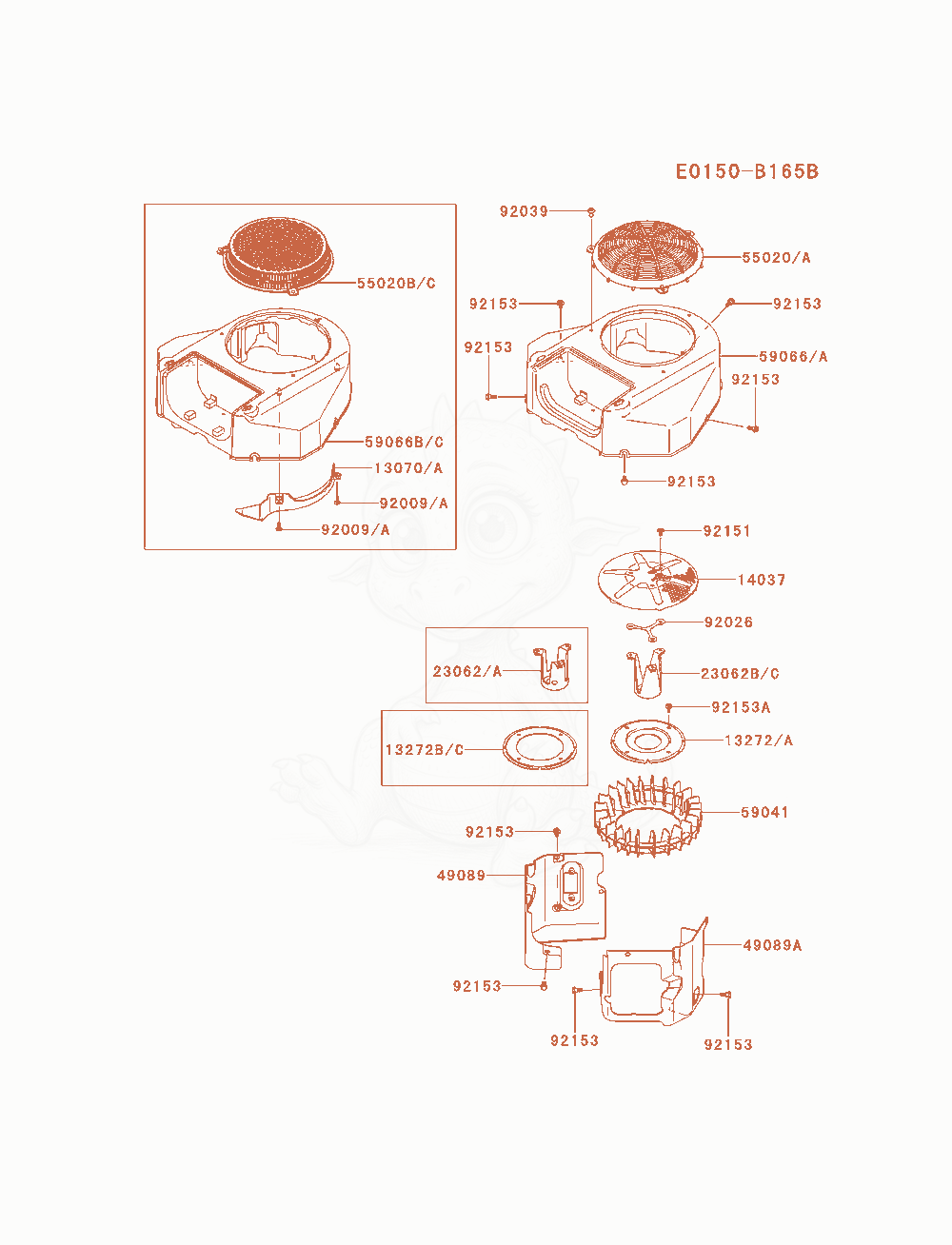 Despiece del Cooling-Equipment de un motor Kawasaki FS691V-AS08, con globos numerados