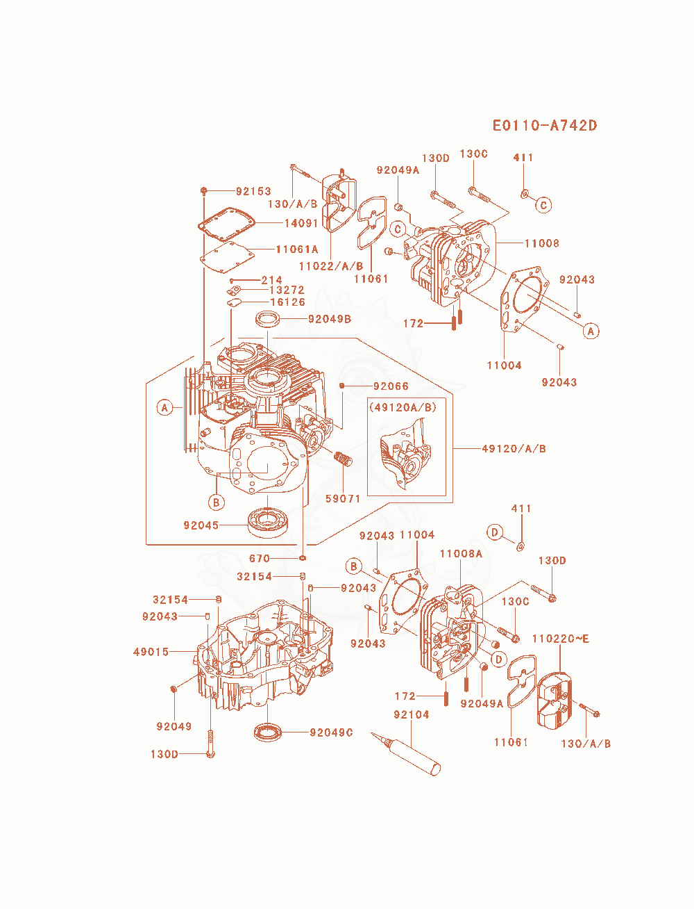 Exploded parts diagram of the Cylinder / Crankcase of a Kawasaki FX751V-CS07 engine, with numbered balloons