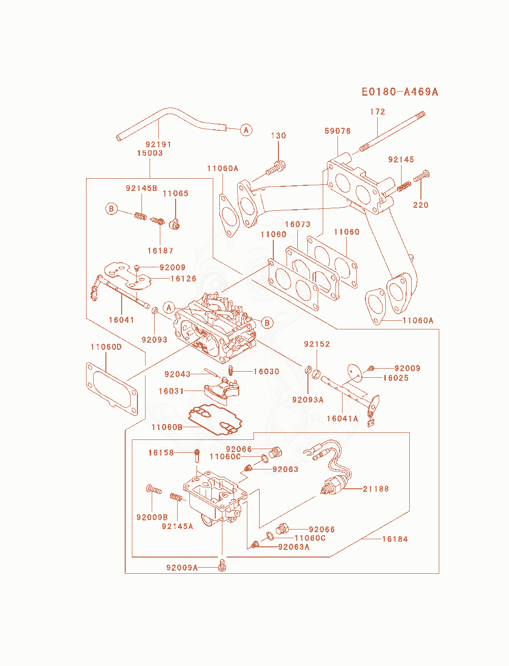 Exploded parts diagram of the Carburetor of a Kawasaki FH601D-AS01 engine, with numbered balloons