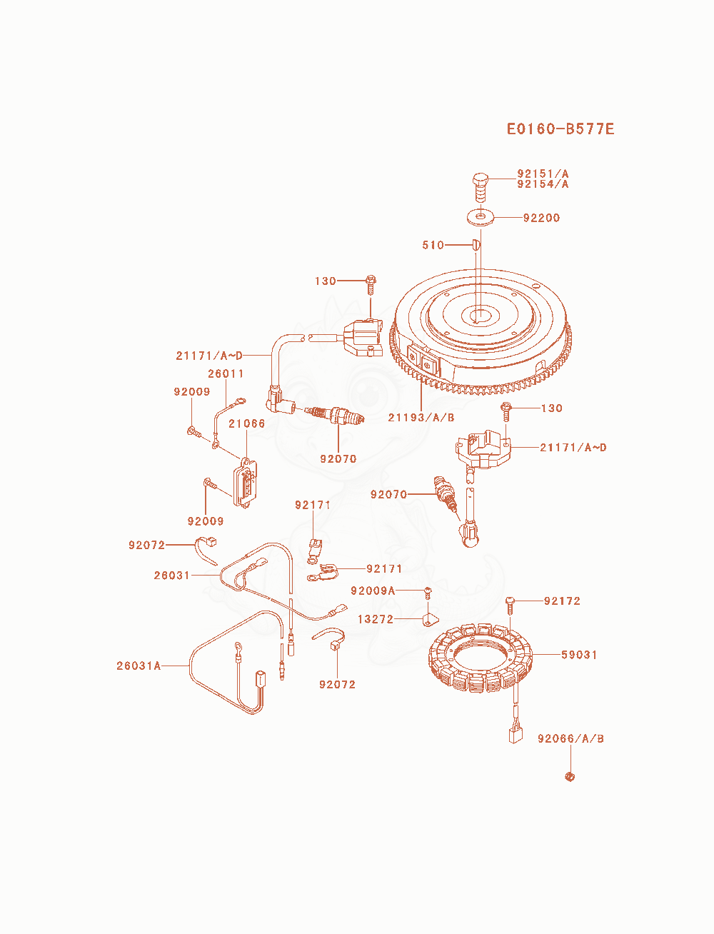 Despiece del Electric-Equipment de un motor Kawasaki FS730V-AS00, con globos numerados