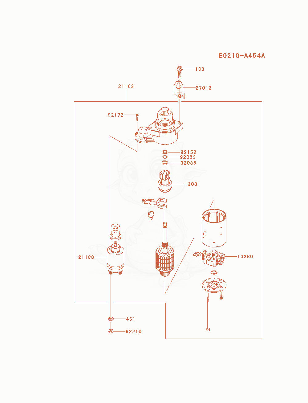 Despiece del Starter(&Sim;Fx751-A15601) de un motor Kawasaki FX751V-AS07, con globos numerados