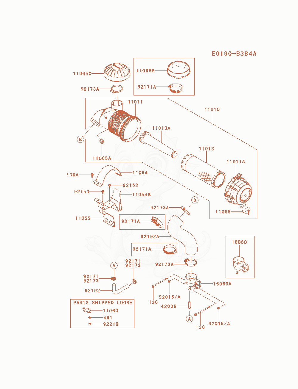 Exploded parts diagram of the Air-Filter / Muffler of a Kawasaki FX801V-AS00 engine, with numbered balloons