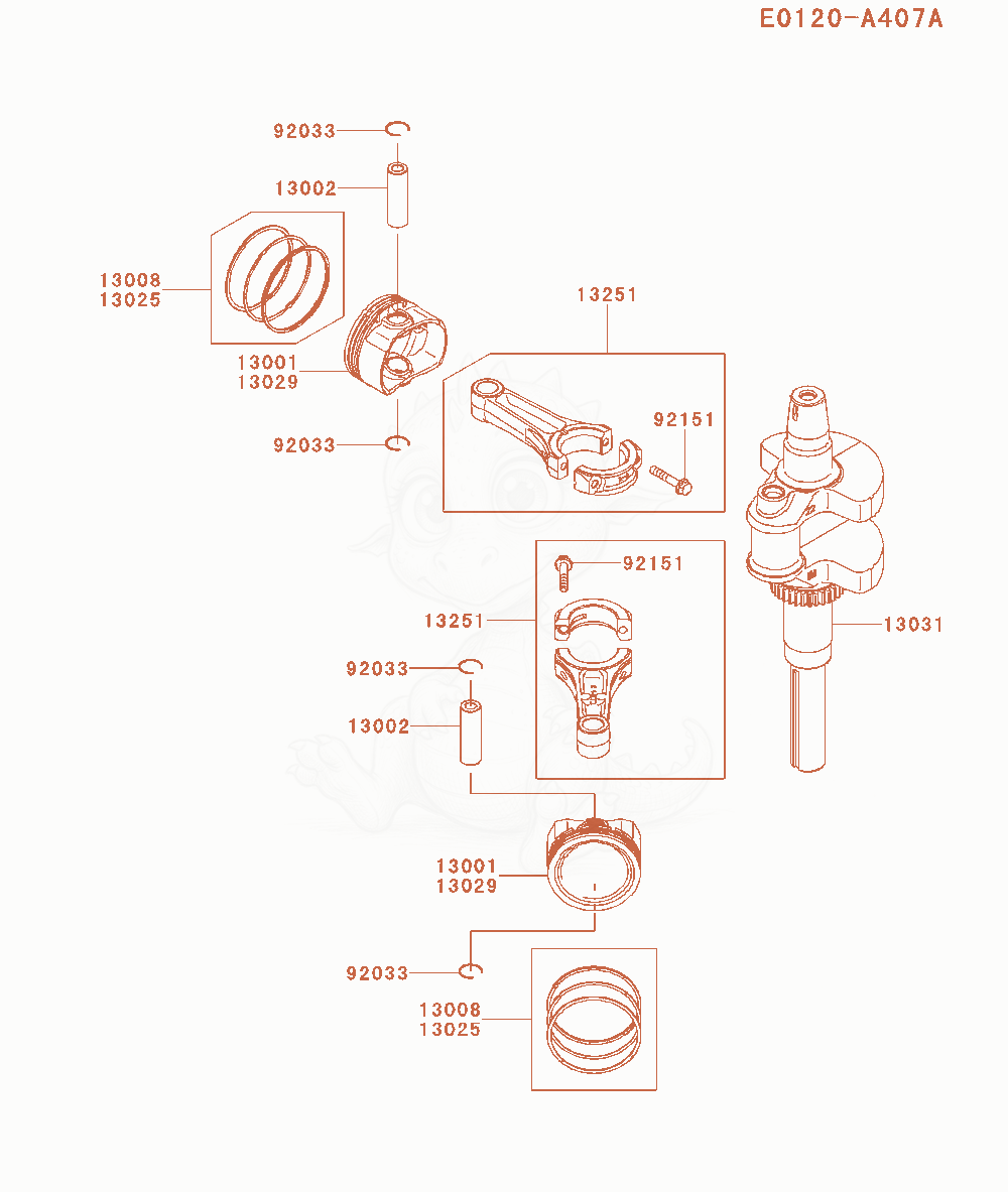 Exploded parts diagram of the Piston / Crankshaft of a Kawasaki FX651V-AS04 engine, with numbered balloons