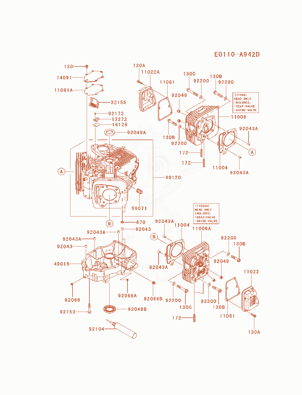 Despiece del Cylinder / Crankcase de un motor Kawasaki FS730V-BS41, con globos numerados