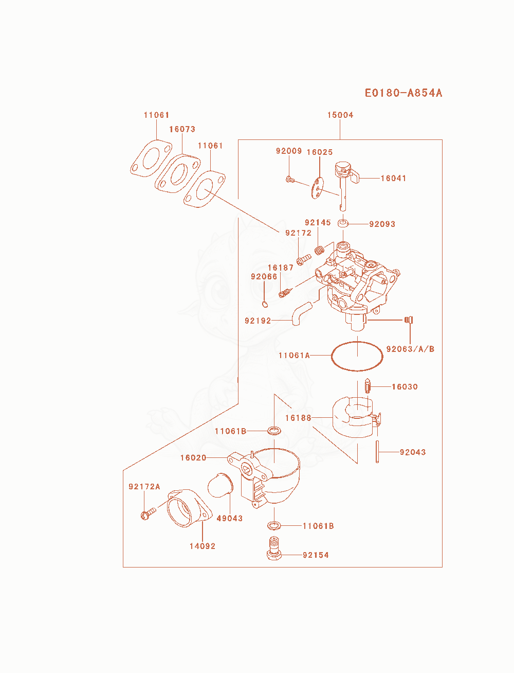 Exploded parts diagram of the Carburetor of a Kawasaki FJ180V-AM18 engine, with numbered balloons
