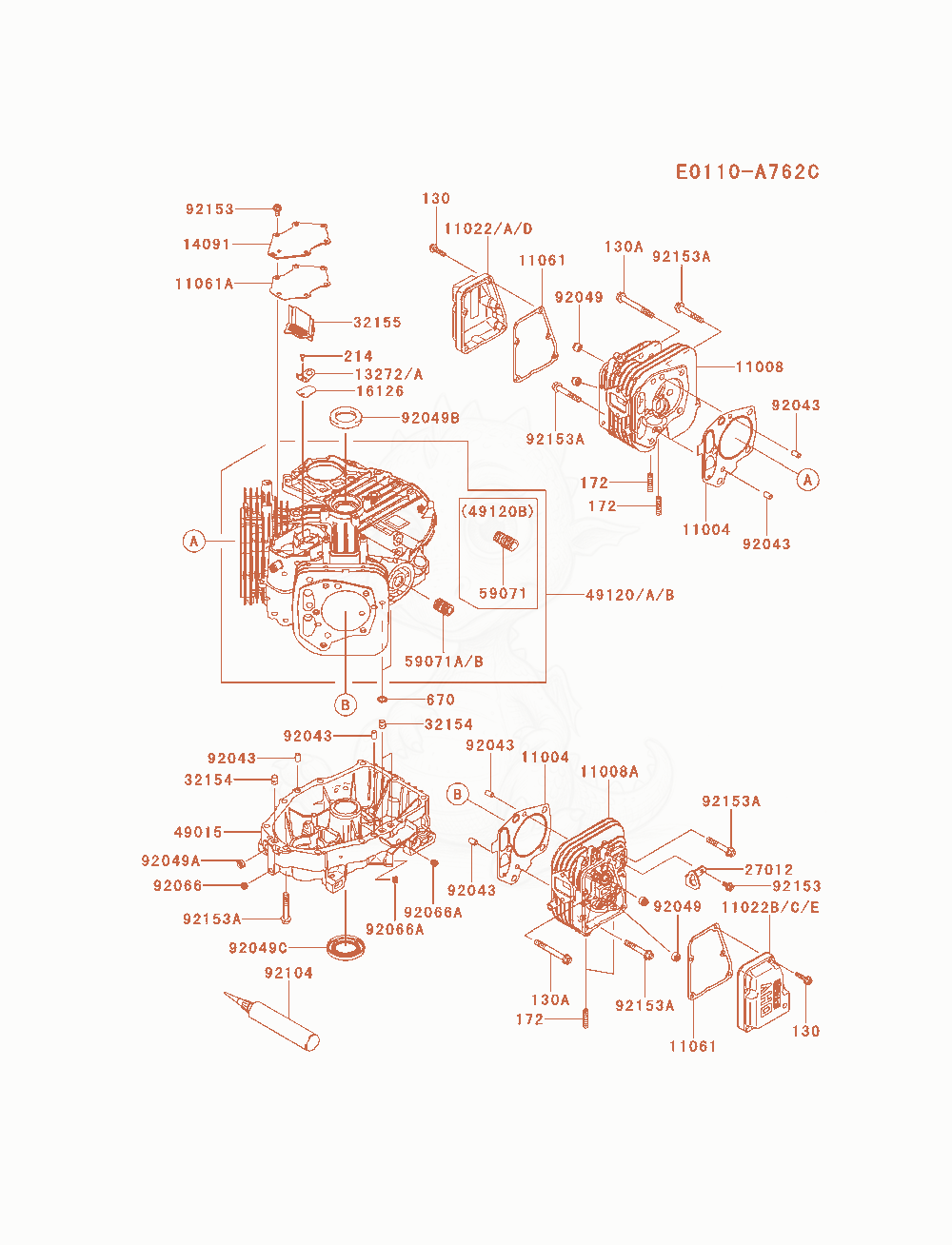 Exploded parts diagram of the Cylinder / Crankcase of a Kawasaki FX600V-AS13 engine, with numbered balloons