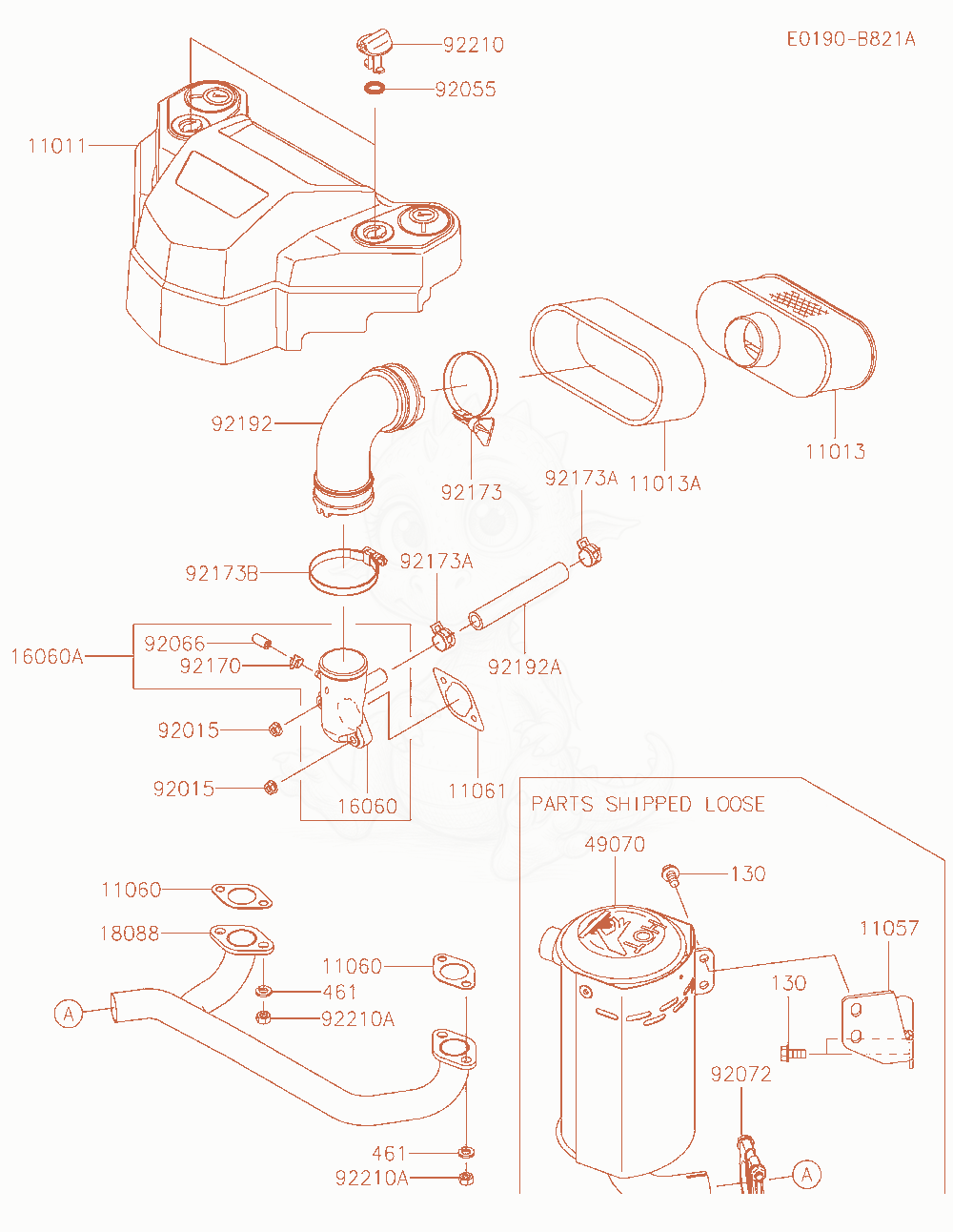 Exploded parts diagram of the Air-Filter / Muffler of a Kawasaki FS600V-BS44 engine, with numbered balloons