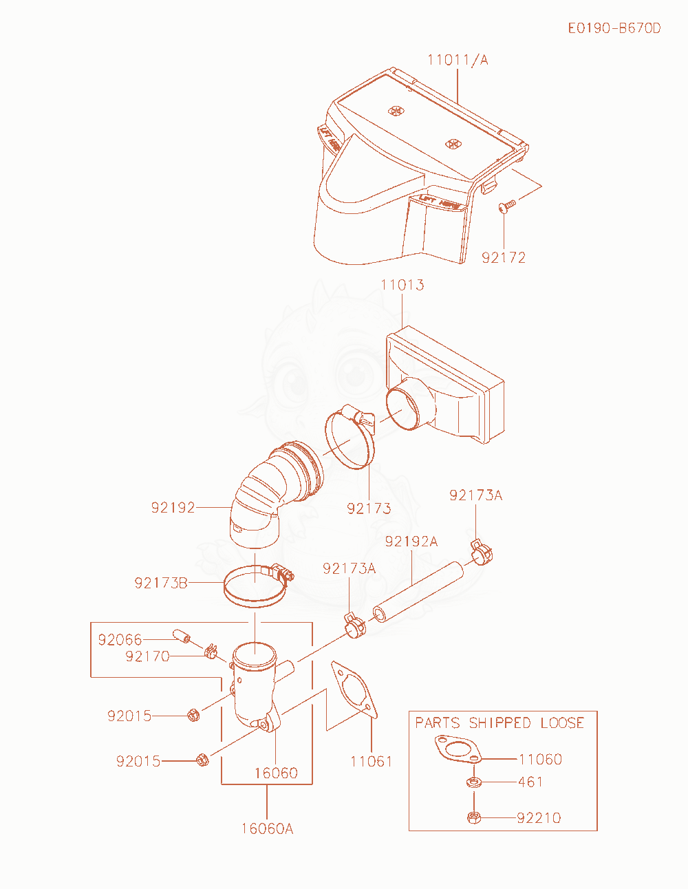 Despiece del Air-Filter / Muffler de un motor Kawasaki FR541V-GS00, con globos numerados