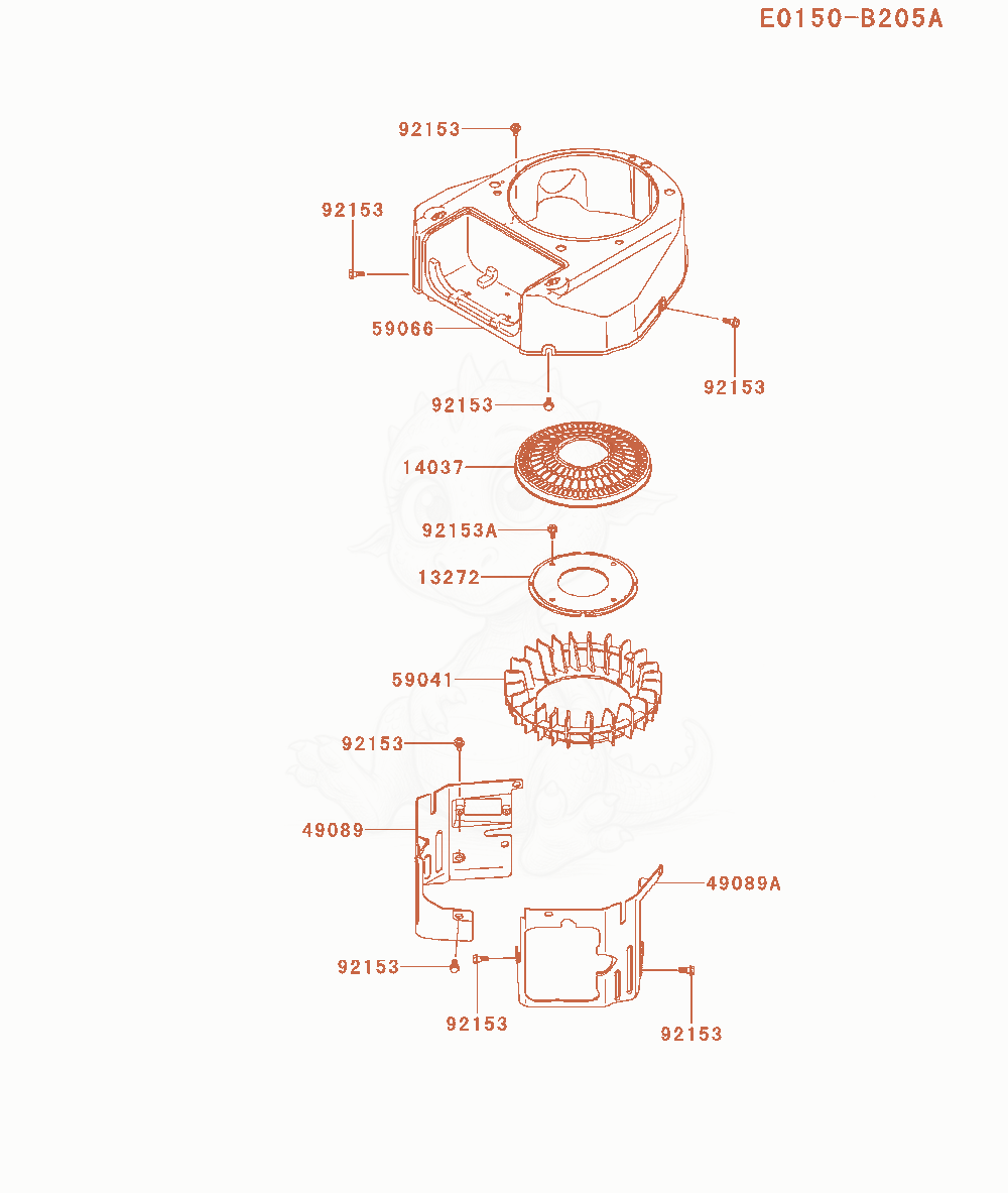 Despiece del Cooling-Equipment de un motor Kawasaki FS541V-AS03, con globos numerados