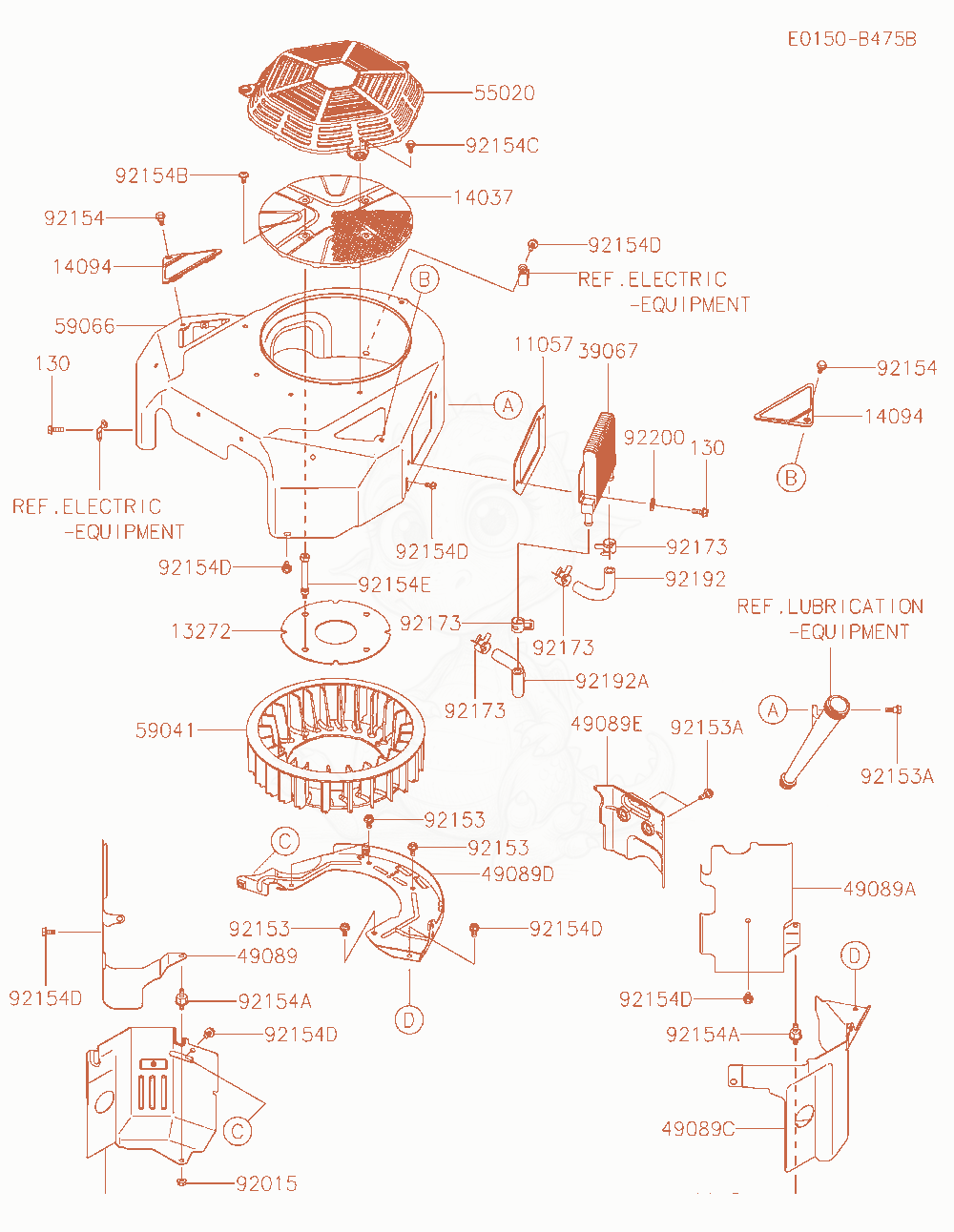 Exploded parts diagram of the Cooling-Equipment of a Kawasaki FX850V-AR38 engine, with numbered balloons