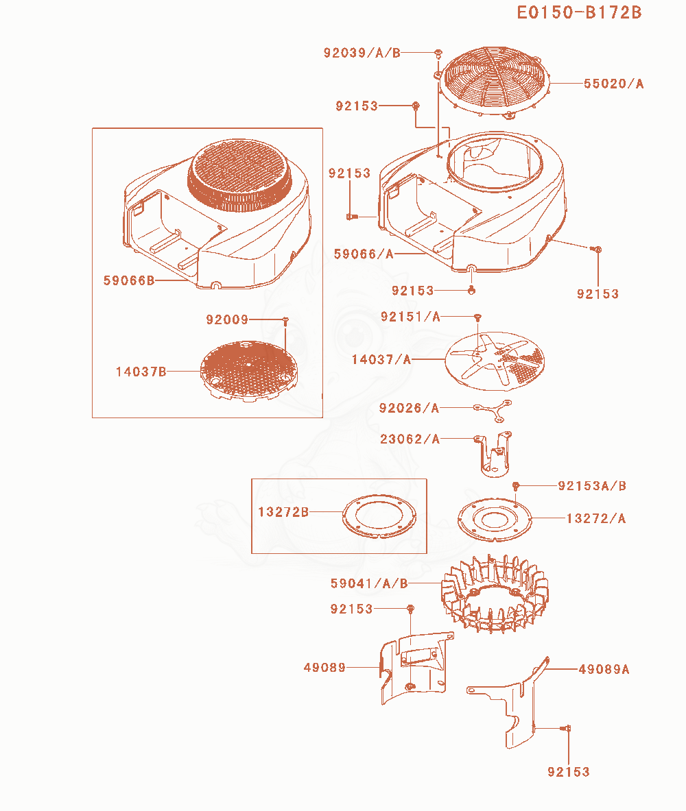 Despiece del Cooling-Equipment de un motor Kawasaki FR541V-DS00, con globos numerados