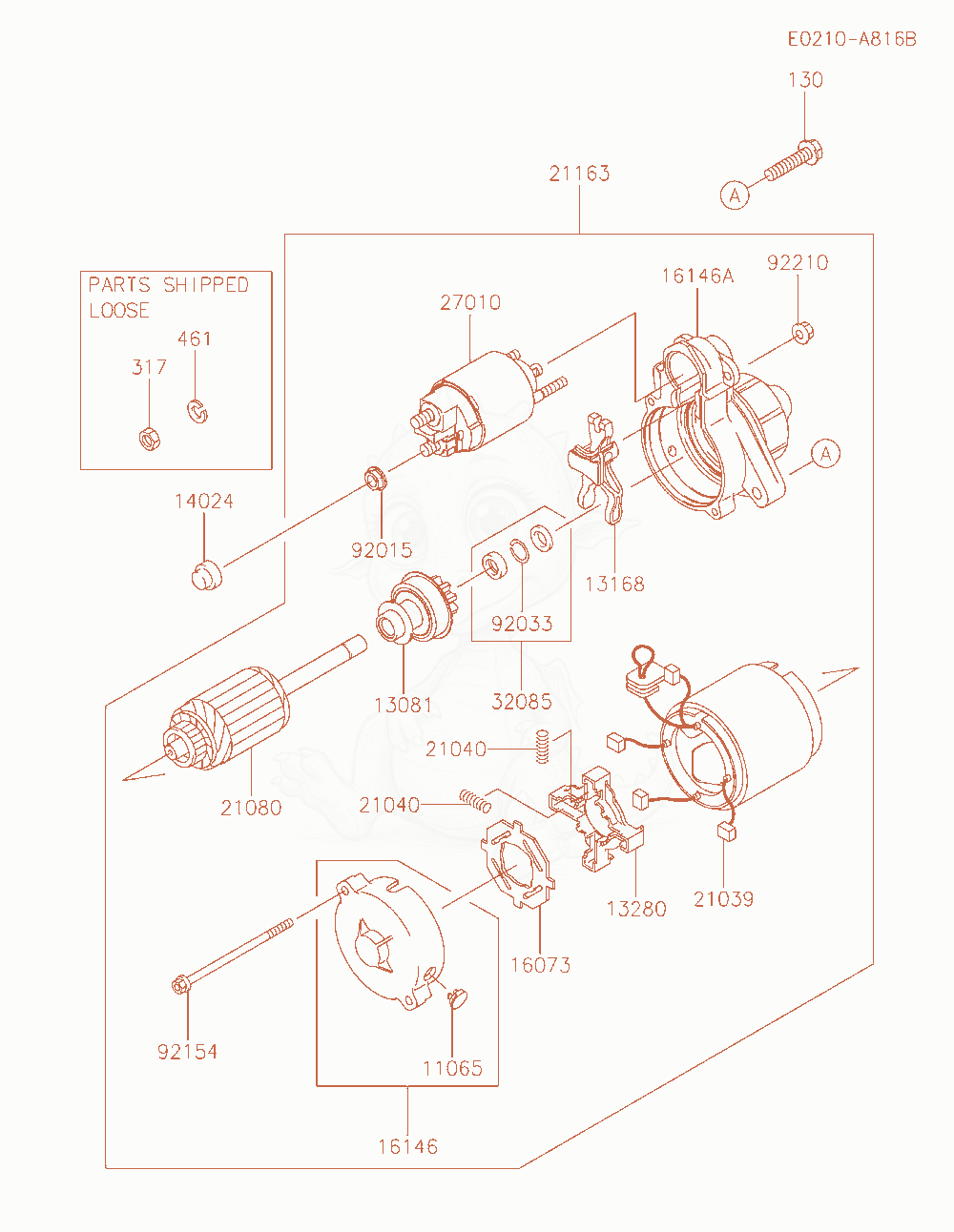 Exploded parts diagram of the Starter of a Kawasaki FD851D-PS04 engine, with numbered balloons