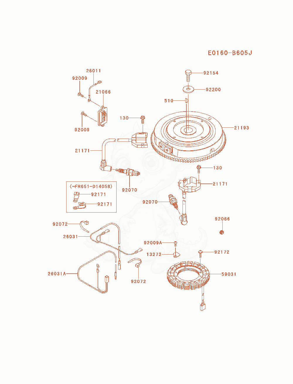Despiece del Electric-Equipment de un motor Kawasaki FR651V-AS26, con globos numerados