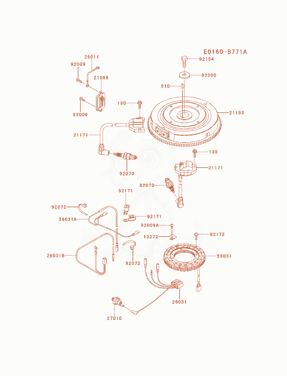 Despiece del Electric-Equipment de un motor Kawasaki FR651V-AS30, con globos numerados