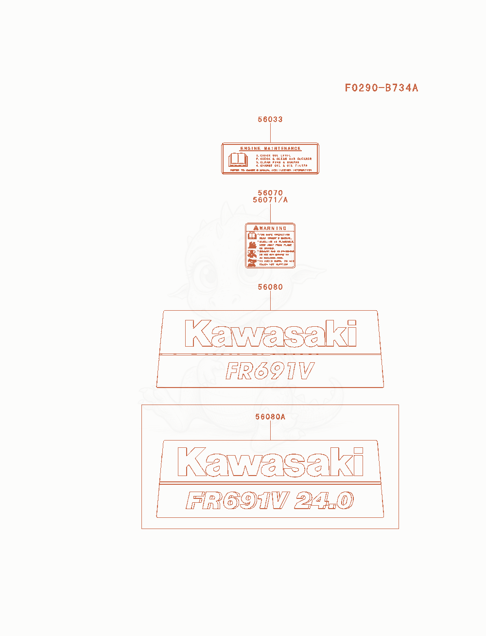 Despiece del Label de un motor Kawasaki FR691V-AS22, con globos numerados